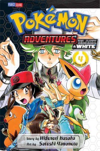 Cover of Pokémon Adventures Black and White volume 4 featuring N, Black, and Pokémon.