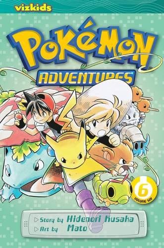 Manga cover of Pokemon Adventures volume 6 featuring characters and various Pokemon creatures.