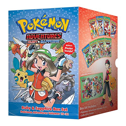 Pokémon Adventures Ruby and Sapphire manga box set featuring characters and volumes 15-22.