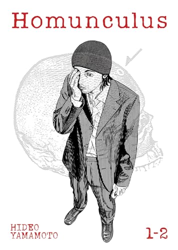 Black and white manga cover featuring a man with a skull backdrop.