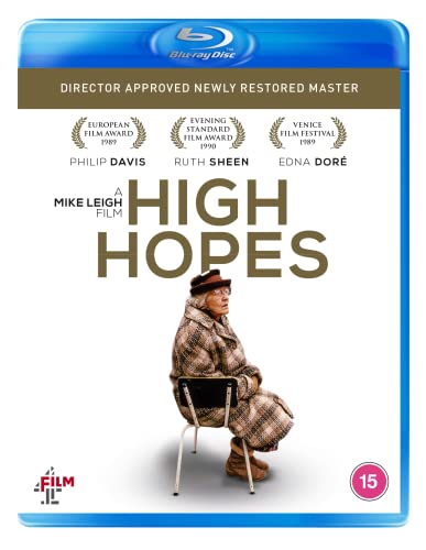High Hopes" Blu-ray cover featuring an elderly man wrapped in a blanket.
