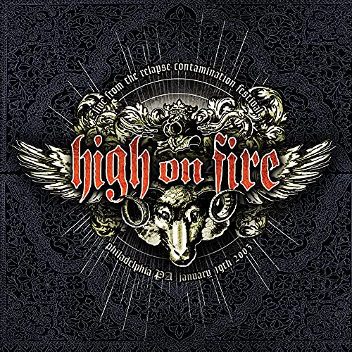 CD cover for High On Fire live album with a ram skull and ornate design.