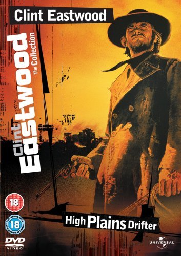 Clint Eastwood in a hat and coat, DVD cover for High Plains Drifter.