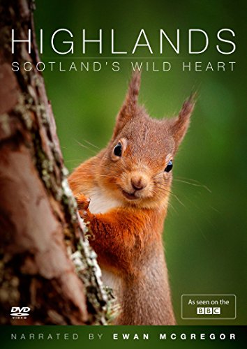 A red squirrel on a tree trunk on the Highlands Scotland's Wild Heart DVD cover.