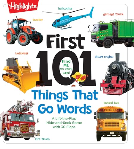 Cover of āFirst 101 Things That Go Wordsā board book with vehicle images.