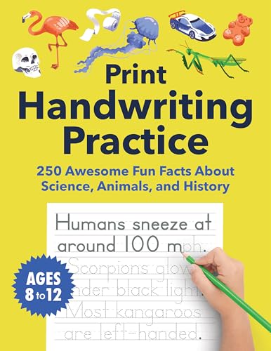 Book cover with handwriting practice, fun facts, and colorful illustrations.