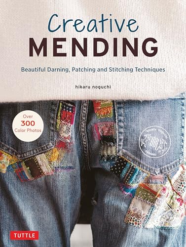 Book cover for Creative Mending showing blue jeans repaired with colorful fabric patches.