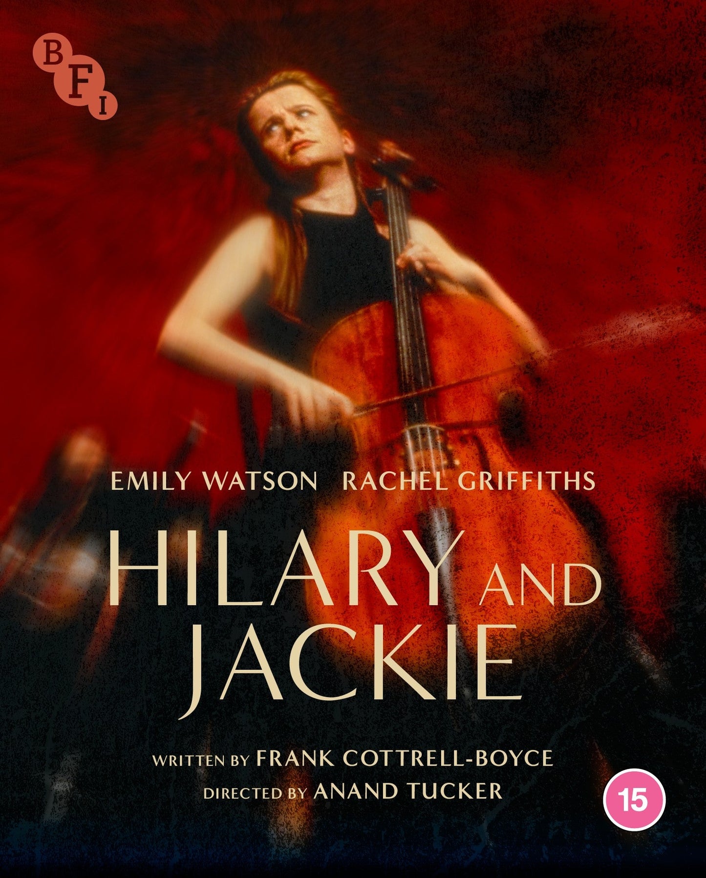 Blu-ray cover for “Hilary and Jackie” featuring Emily Watson with a cello.