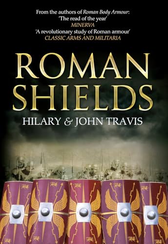 Book cover for "Roman Shields" featuring illustrated shields and Roman soldiers.