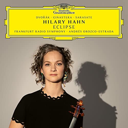 Hilary Hahn portrait with violin, album cover for "Eclipse" CD.