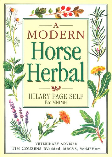 Book cover for A Modern Horse Herbal by Hilary Page Self with botanical illustrations.