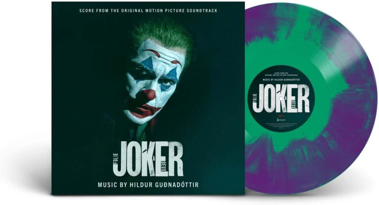 “Joker: Folie à Deux” soundtrack vinyl record with Joker portrait cover.