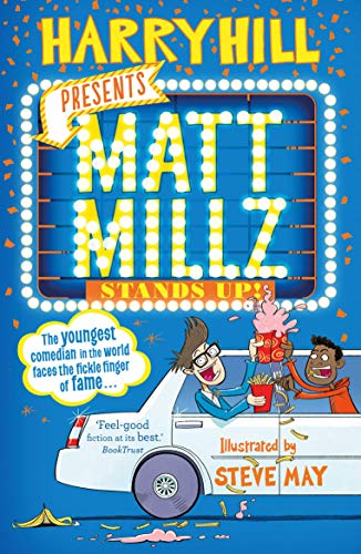 Book cover: “Matt Millz Stands Up!” with cartoon illustration of a car scene.