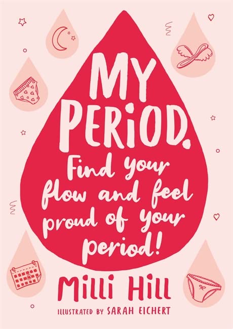 Book cover with a large red drop shape containing the title and small icons.