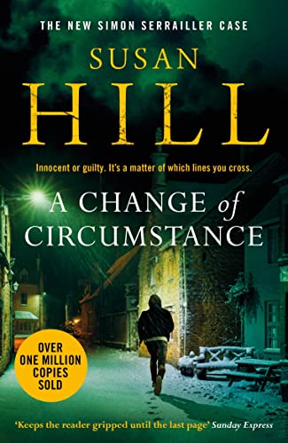 Book cover: dark street scene, lone figure walking away, title "A Change of Circumstance".