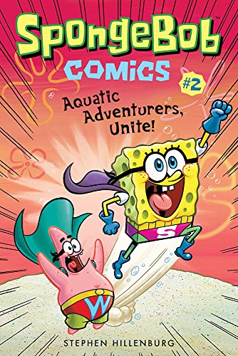 SpongeBob and Patrick in superhero costumes on a comic book cover.