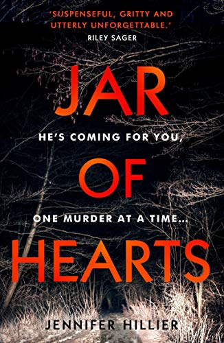 Book cover for "Jar of Hearts" with red text and dark forest imagery.
