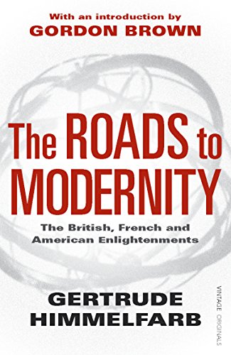 Book cover: "The Roads to Modernity" by Gertrude Himmelfarb, with globe design.