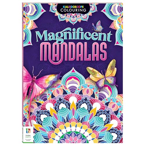 Colouring book cover with mandalas, butterflies, and vibrant floral designs.