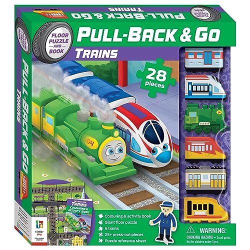 Toy train set box with colorful illustrations and 28 puzzle pieces.