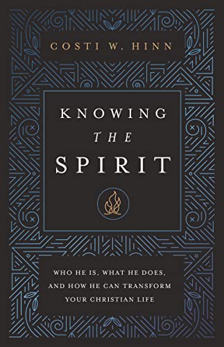 Book cover: “Knowing the Spirit” with geometric blue designs on black.
