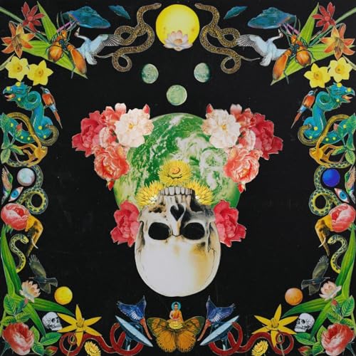 Album cover: skull surrounded by flowers, birds, and celestial imagery.