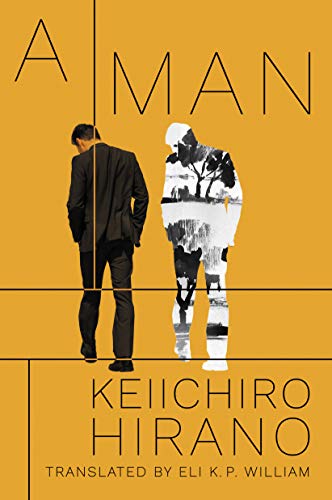 Book cover: two men viewed from behind, split image, gold background.