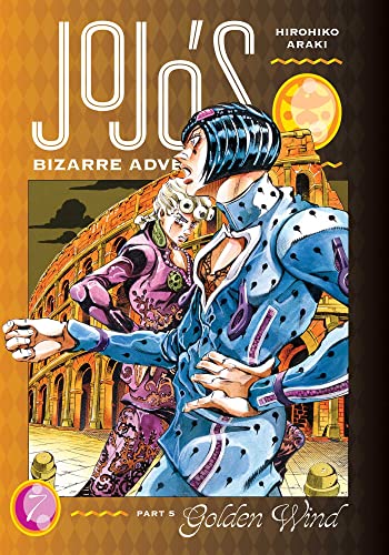 Manga cover featuring Bruno Bucciarati and Giorno Giovanna in front of the Roman Colosseum.
