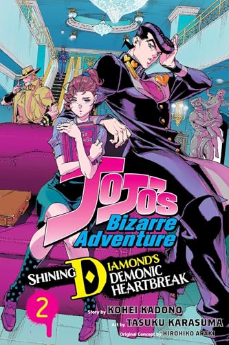 Manga cover featuring Josuke Higashikata and a young woman sitting on a purple sofa.