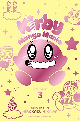 Kirby Manga Mania Volume 3 cover with a pink Kirby on a yellow background.