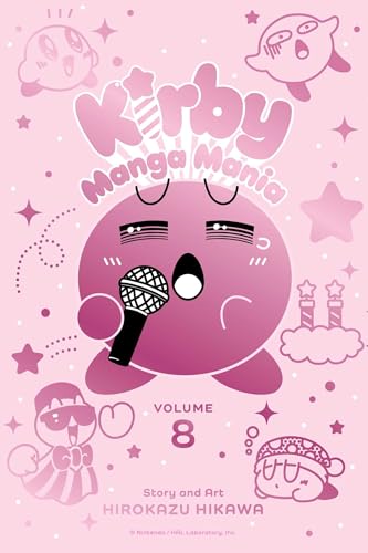 Kirby Manga Mania Volume 8 cover featuring Kirby singing into a microphone on pink.