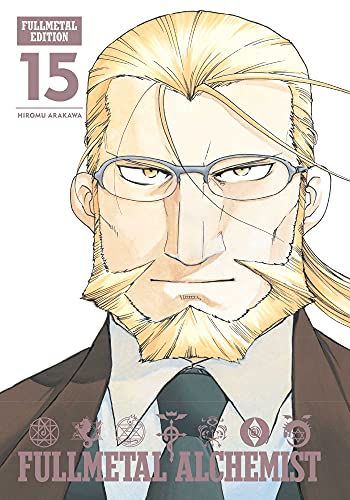 Manga cover featuring a close-up portrait of a blonde man wearing glasses and suit.