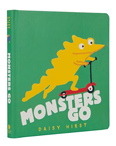 Green book cover with a yellow monster riding a red scooter.
