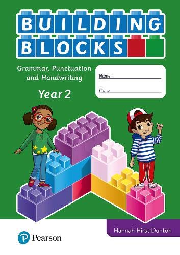 Cover of Year 2 Building Blocks workbook featuring cartoon children standing on colorful toy bricks.