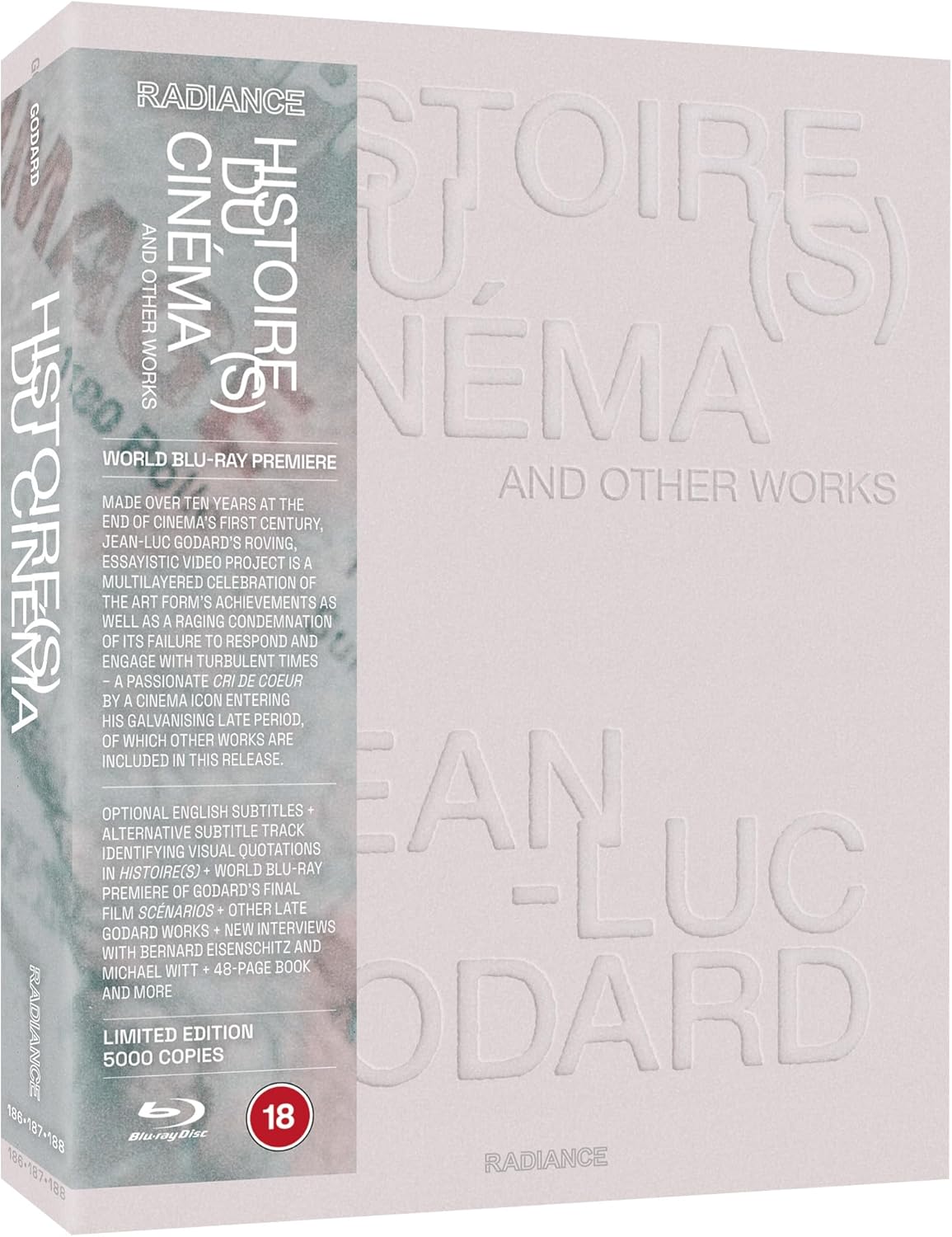 Blu-ray cover for “Histoire(s) du cinéma and other works” by Jean-Luc Godard.