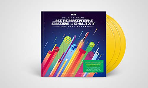 "Vinyl record cover with colorful, abstract, space-themed design and white text on blue background."