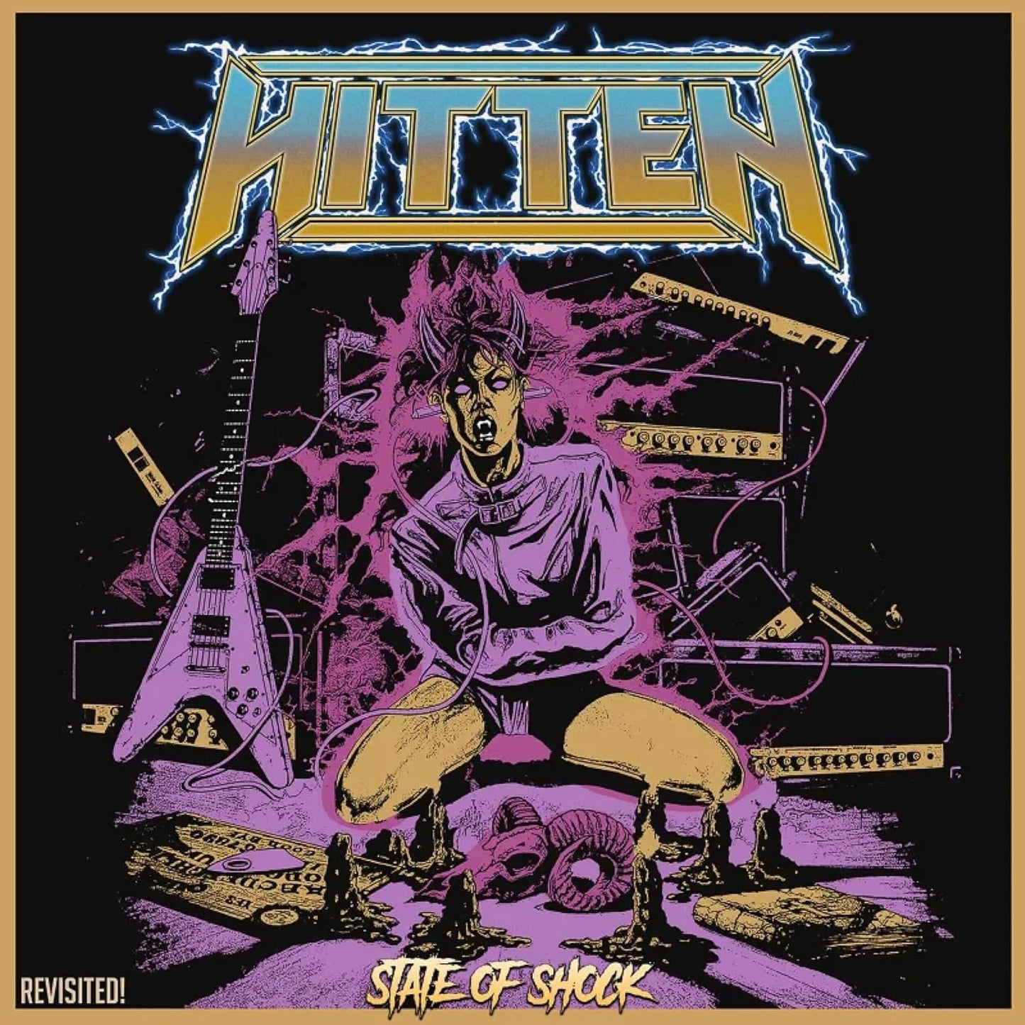CD cover: distressed illustration of a man with guitar and amplifier.