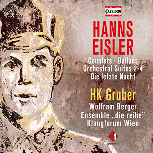 CDC-cover with a stylized portrait and red and yellow text listing musical works.