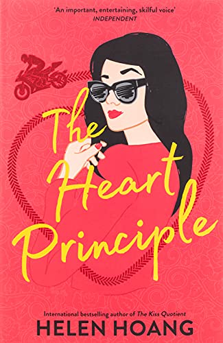 Book cover: woman in sunglasses, red background, title "The Heart Principle".