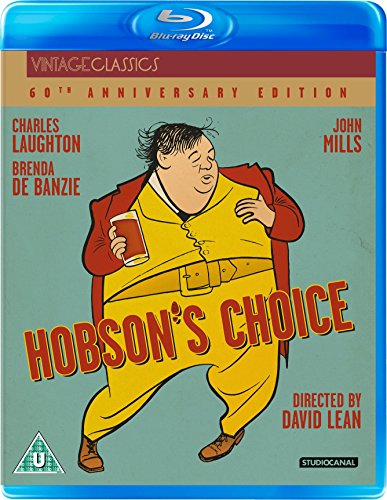 Blu-ray cover art for Hobson's Choice featuring an illustrated man holding a glass.