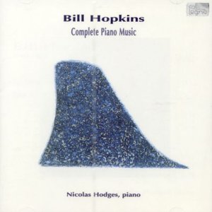 CD cover for Bill Hopkins' Complete Piano Music, featuring abstract blue art.