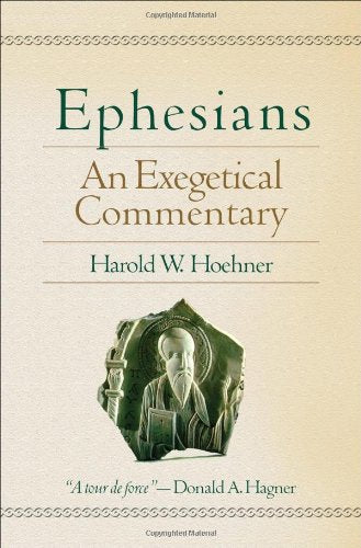 Book cover: "Ephesians" commentary with a green mosaic image of a saint.