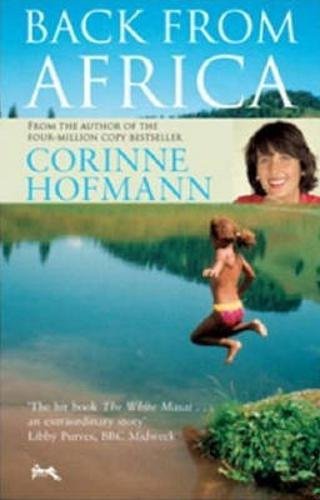Book cover: "Back from Africa" with a leaping girl and author portrait.