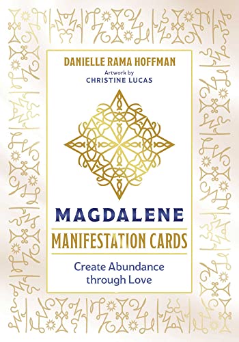 Card deck cover with gold geometric design and title "Magdalene Manifestation Cards".