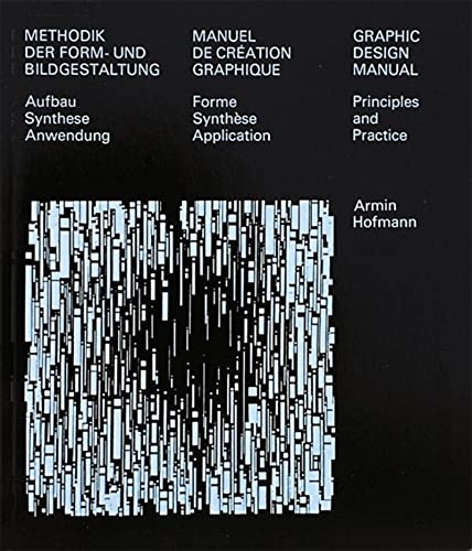 Black book cover with abstract blue grid and title “Graphic Design Manual”.