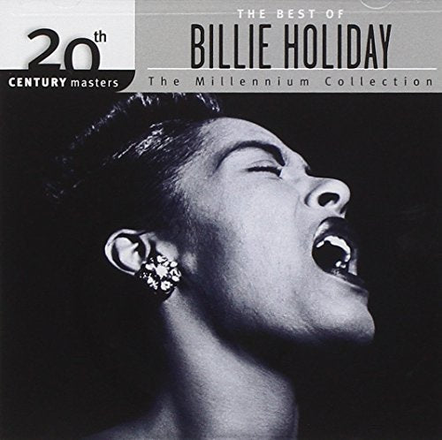 Black and white image of Billie Holiday with her head tilted back, singing.