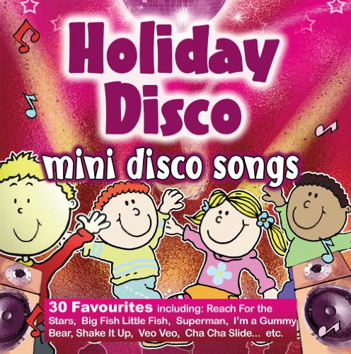 Album cover: "Holiday Disco" with cartoon children and a disco ball.
