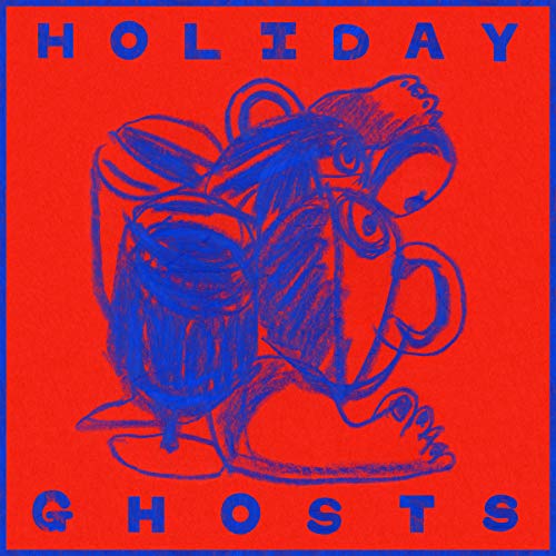 Red album cover with blue sketch of a face and glasses.