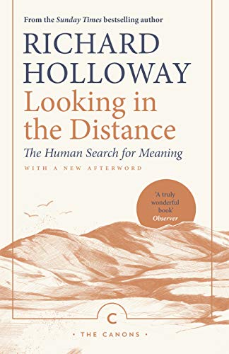 Book cover: mountains, orange and white, with title “Looking in the Distance.”