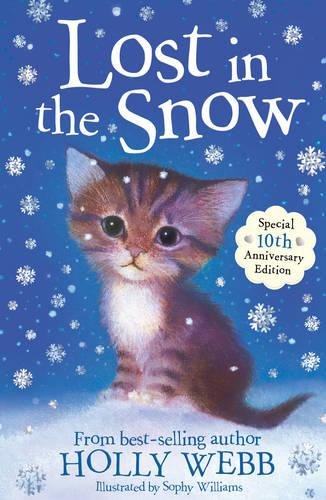 Book cover featuring a small brown tabby kitten against a blue snowy background.